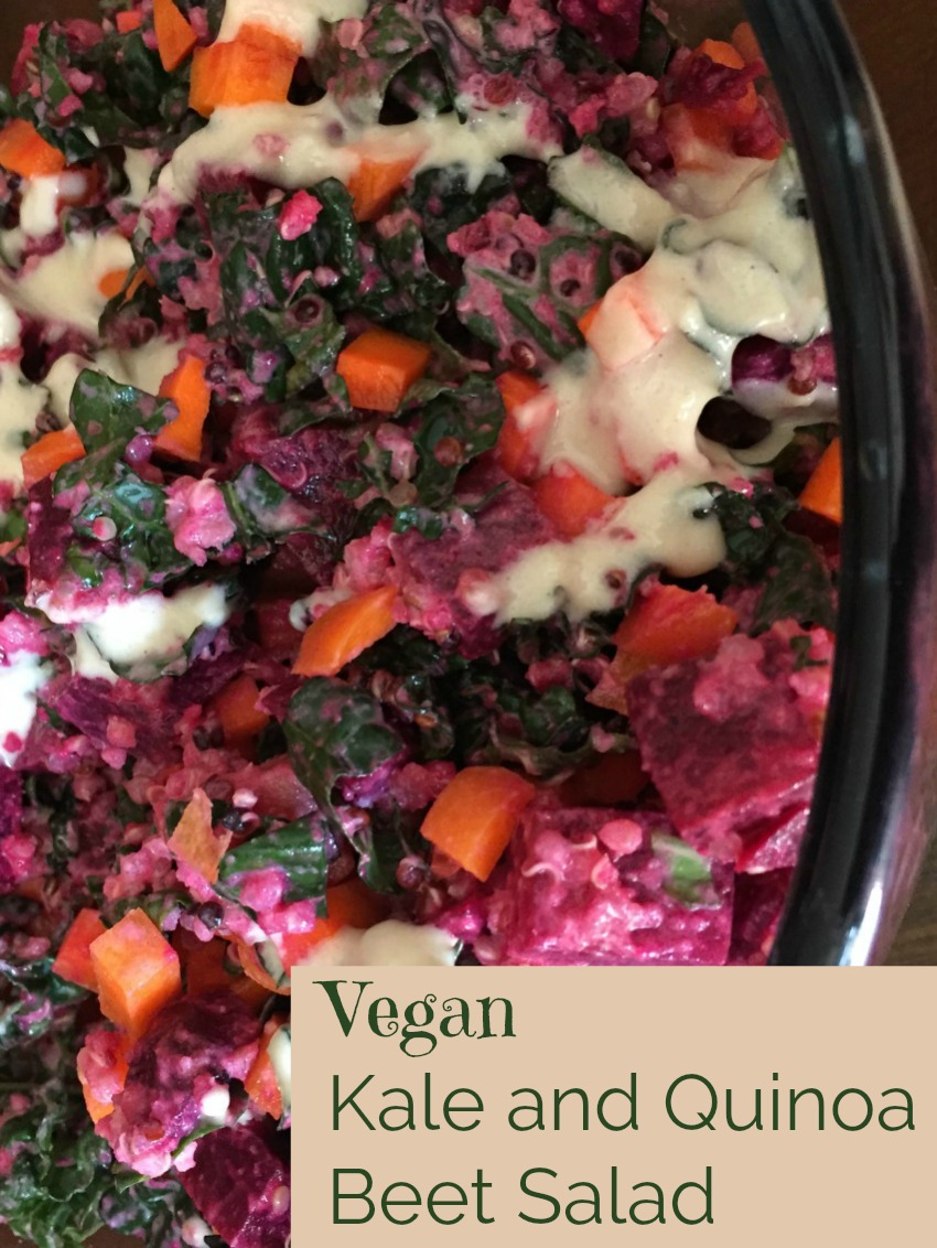 This vegan kale and quinoa beet salad is a meal in one bowl. Or a beautiful side dish that will impress everyone at your next potluck. 