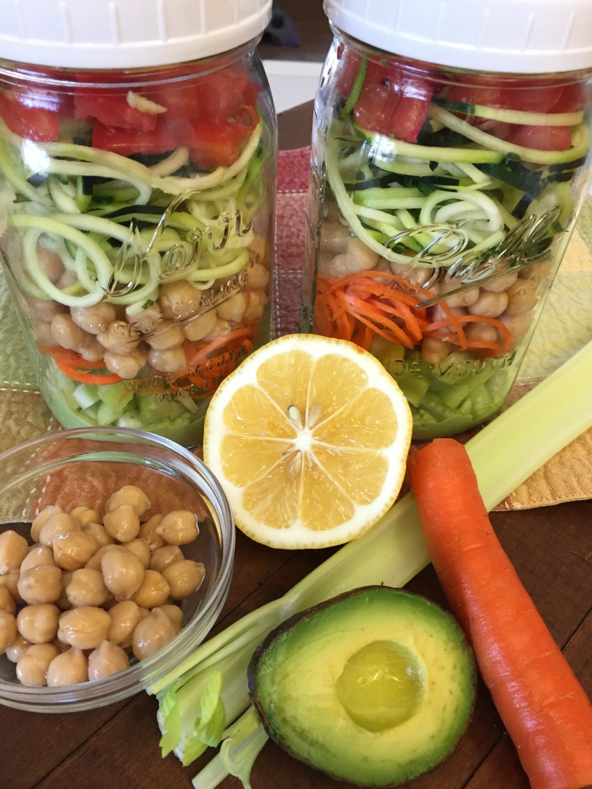 Vegan Zoodle Mason Jar Salad with Basil Avocado Cream|Your Mom's Vegan
