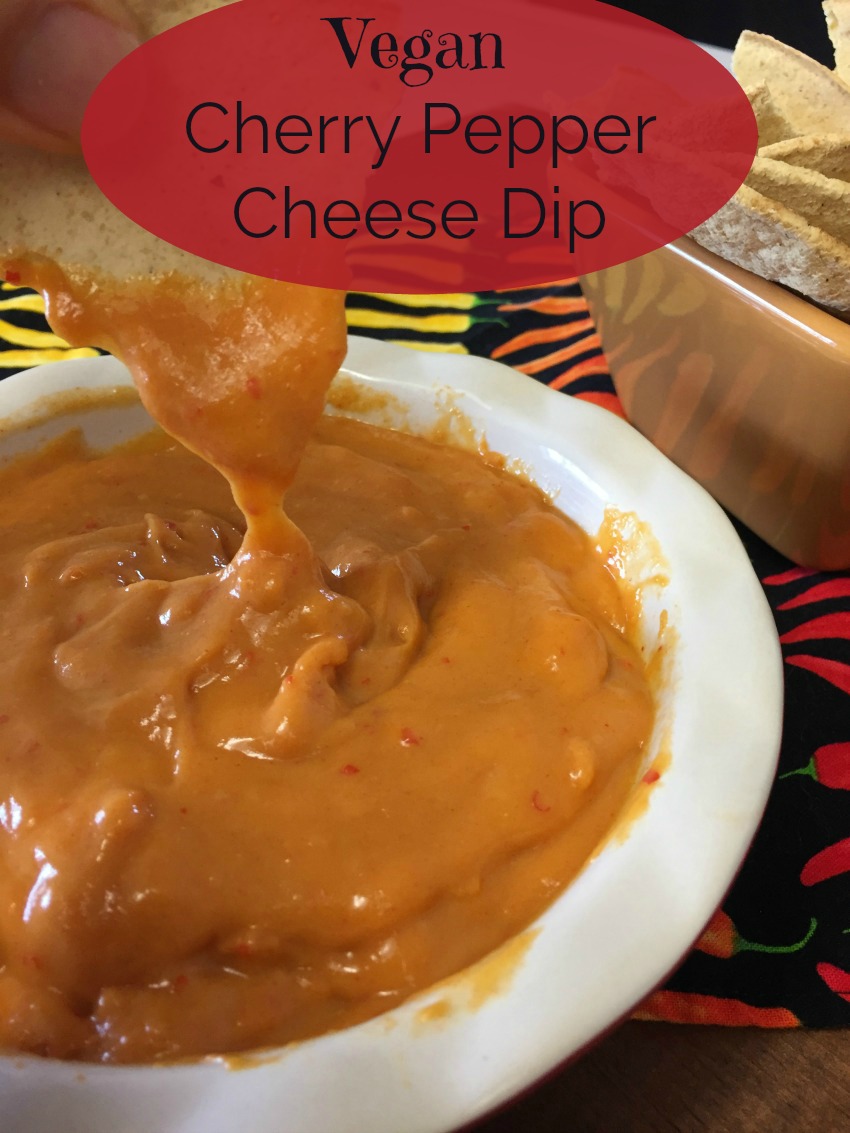 Use this Vegan Cherry Pepper Cheese Dip for nachos, grilled cheese sandwiches, or simply as a dip for chips. It's cheesy and just a little bit spicy.