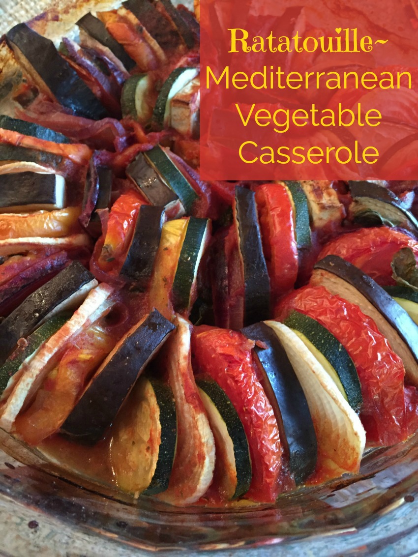 This tasty oil-free Ratatouille~Mediterranean Vegetable Casserole will be a beautiful addition to your holiday table and easy enough for a weeknight meal.