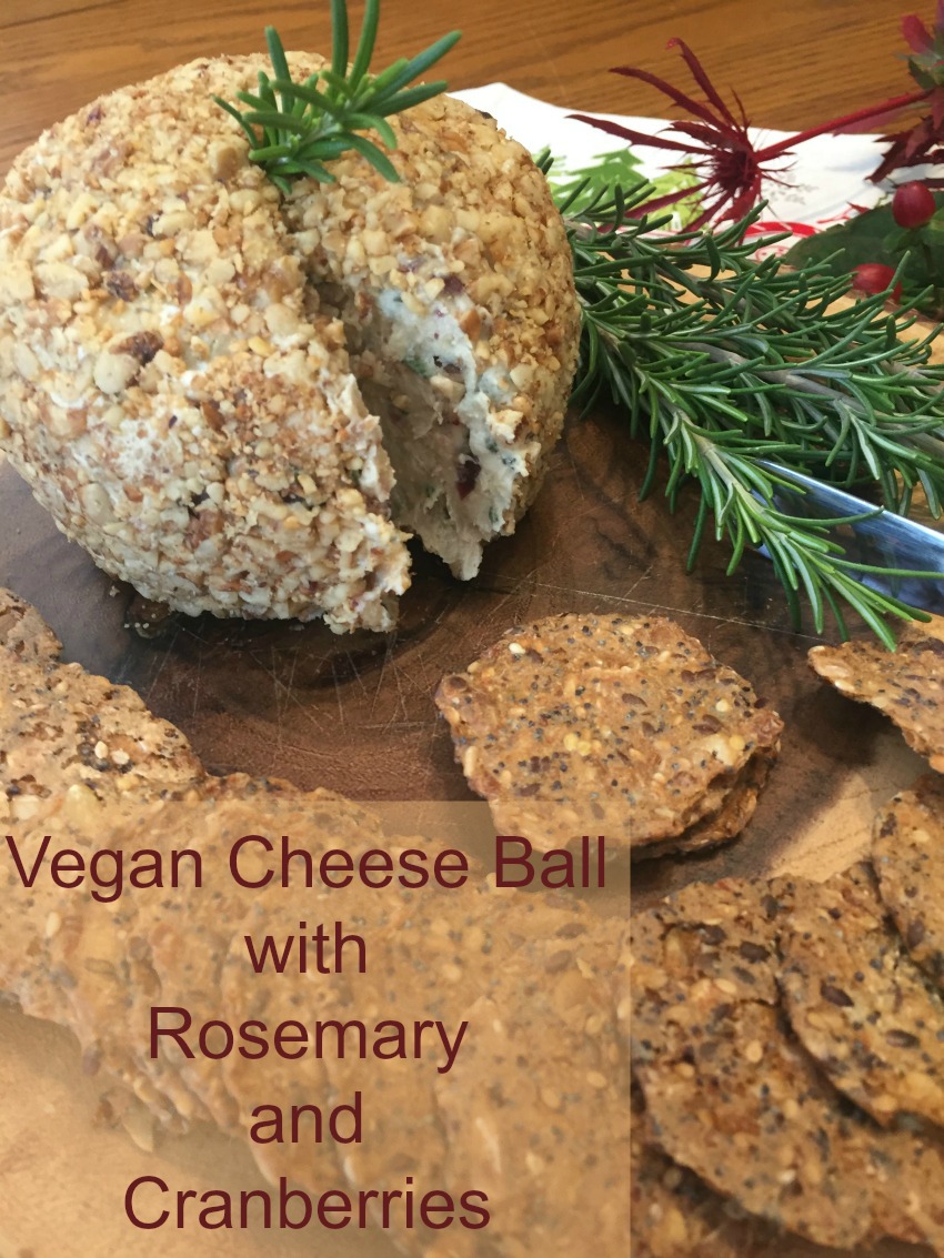 This Vegan Cheese Ball with Rosemary and Cranberries is the star of the appetizer table. Spread it on crackers, celery or rounds of sourdough bread. 