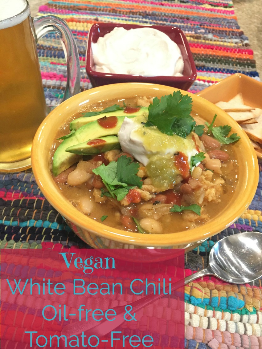 Hearty and full of flavor, this Vegan White Bean Chili is a nice change from the regular tomato-based chilis and it's very adaptable to individual tastes.