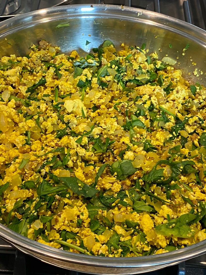 Tofu Scramble with Spinach and Sausage