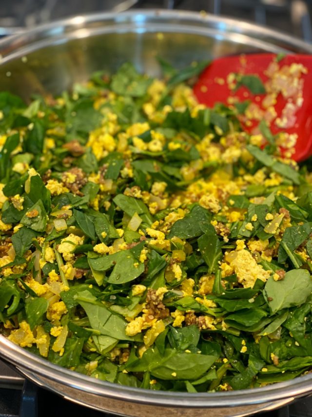 Tofu Scramble with Spinach and Sausage - Your Mom's Vegan