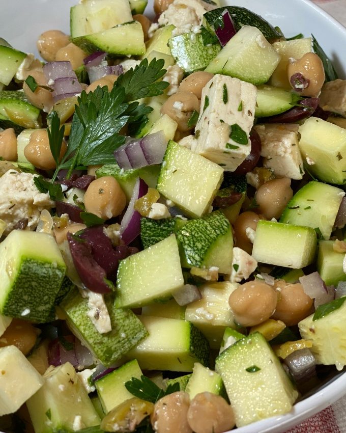 Greek Zucchini Salad with Vegan Feta