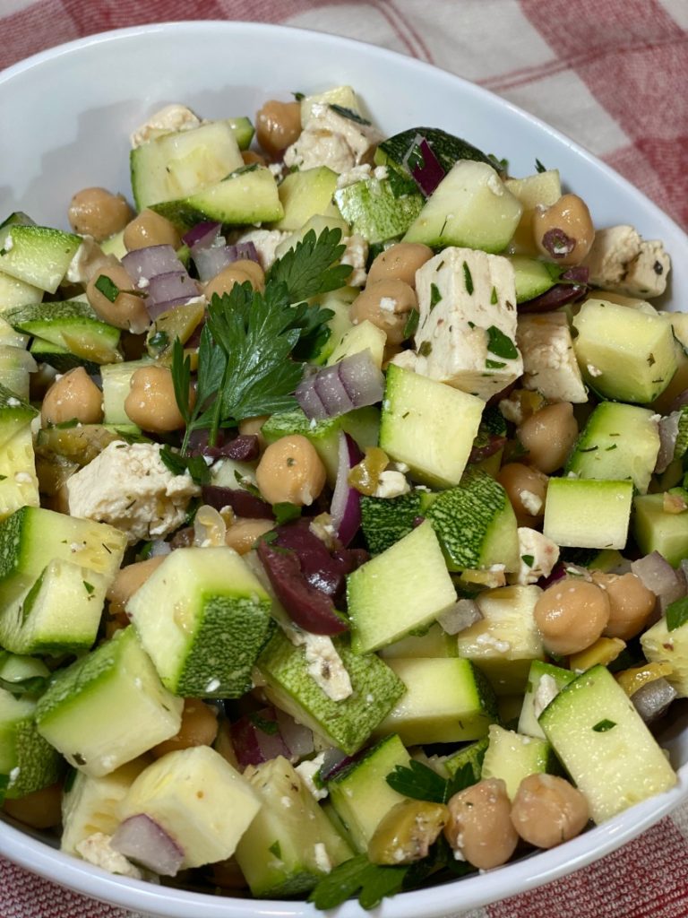 Greek Zucchini Salad with Vegan Feta - Your Mom's Vegan