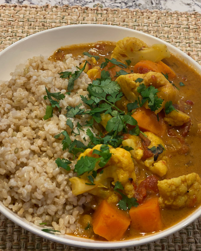 Vegan Oil-free Cauliflower Sweet Potato Curry