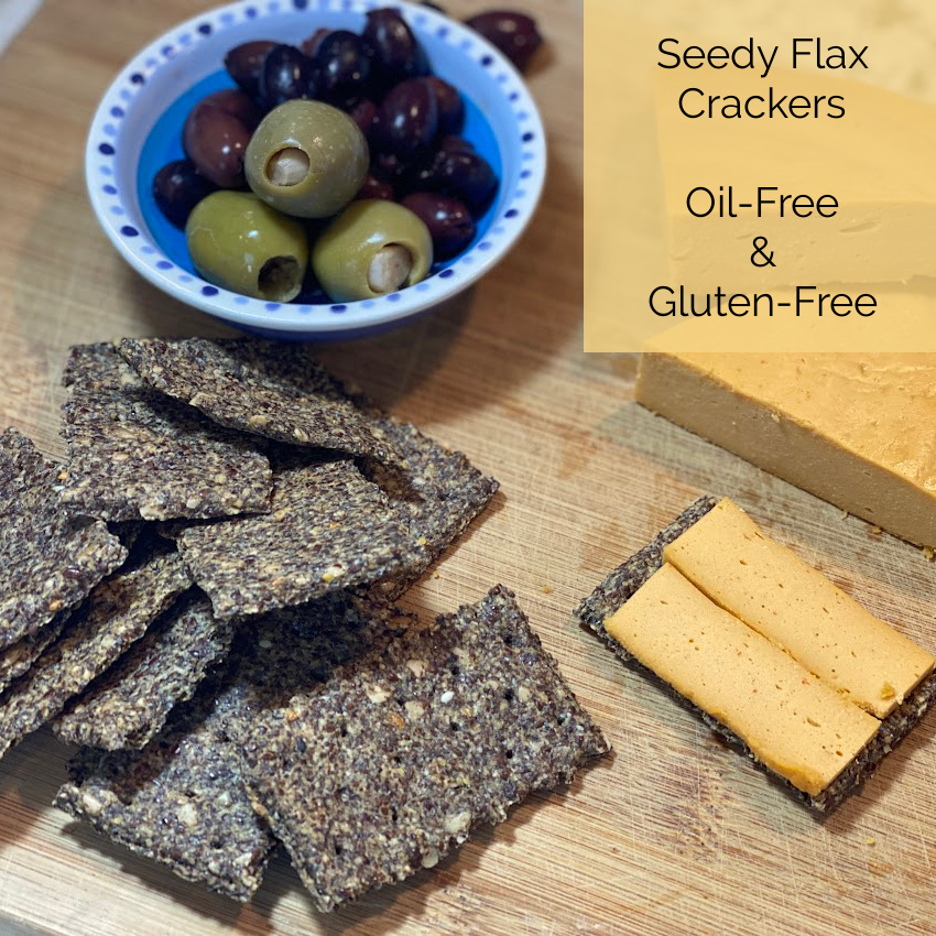 These Seedy Flax Crackers~Oil-Free & Gluten-Free have just two basic ingredients and you can add in any nuts, seeds, or seasonings that you like.